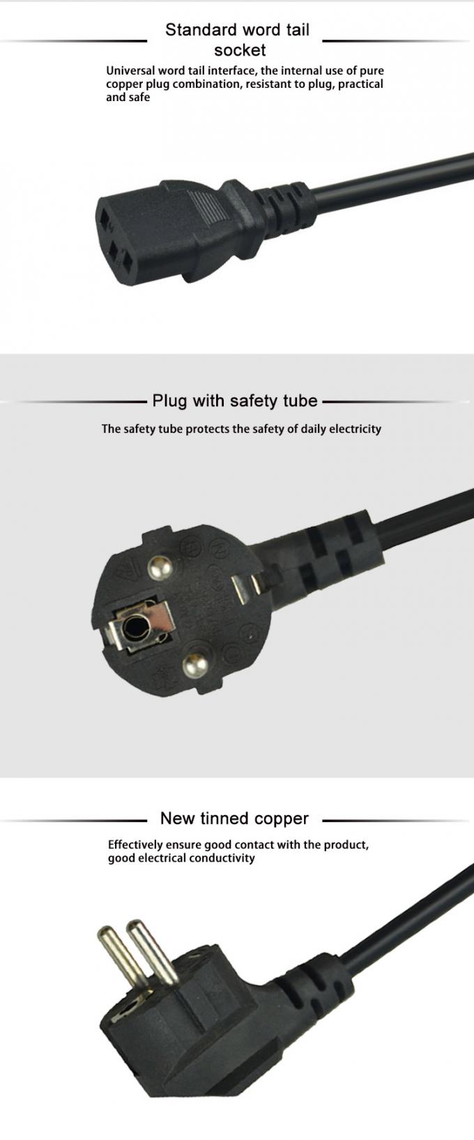 Durable 2pin Plug Black EU Power Cord 1m 1.5m For Laptop Computer Monitor 3