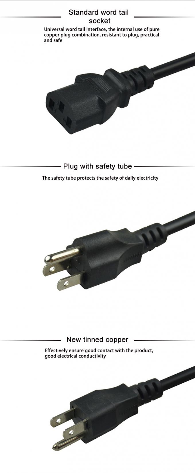 Copper 3Pin Plug Laptop USA Power Cord America Power Cord 220VAC 2