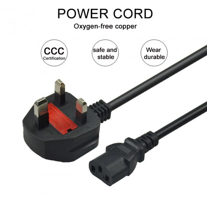 Low Voltage UK Power Cord 3 Pin Plug For PC Computer Customized Length 0