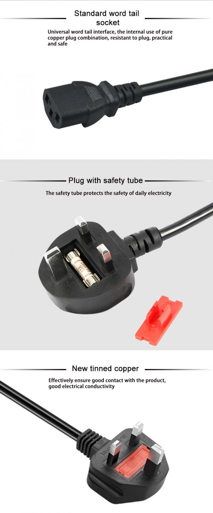 Low Voltage UK Power Cord 3 Pin Plug For PC Computer Customized Length 2