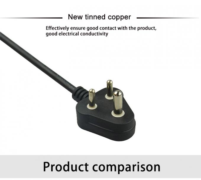 Durable Standard Copper Electrical Power Cord 3Pin Indian Power Cable 6