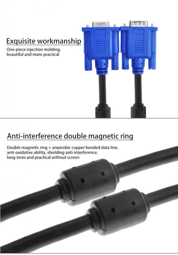 Multimedia VGA Monitor Cables To Connect Laptop Tv Gold Plated PVC Jacketed 6