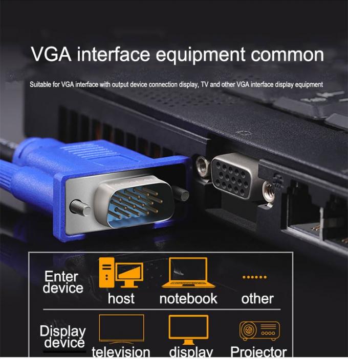 PC Computer Monitor VGA To VGA Cable 1.5m With Steel Conductor And Gold Plated 8
