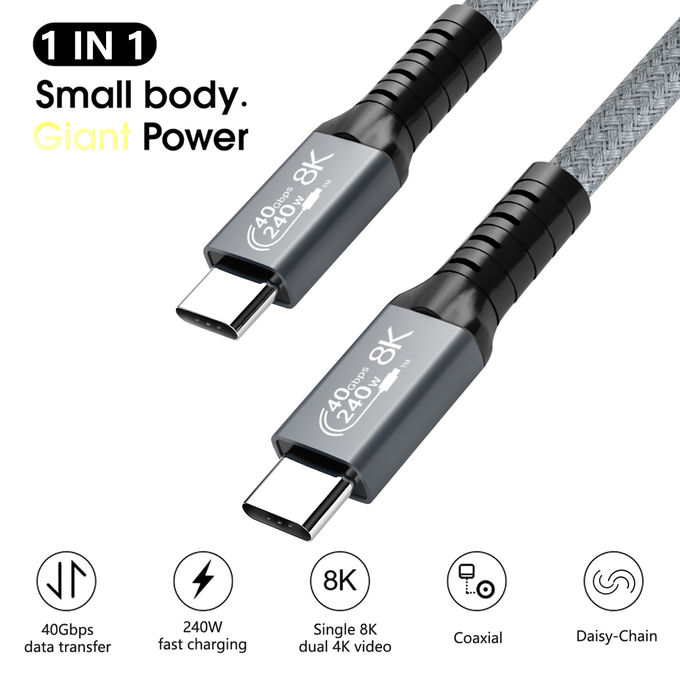 New Product Grey USB 4.0 1M Lightning Fast Charging TYPEC TO TYPEC 40GBPS HDMI Cable 8K 11