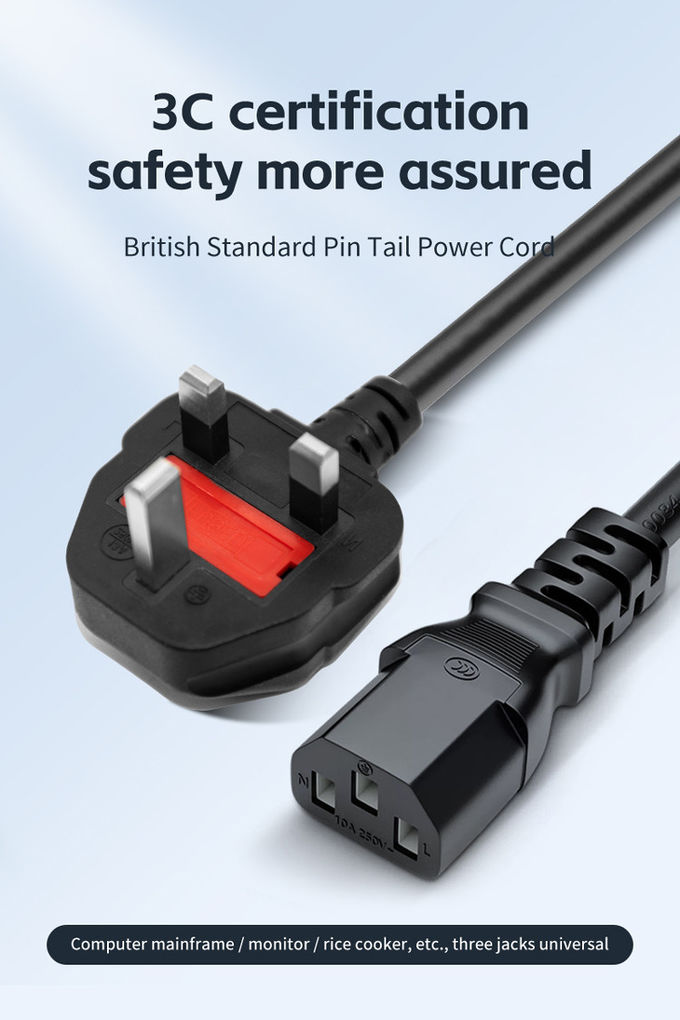 1.5m British Standard Power Cord 0.75 Square Two Core Flat Wire Black Hong Kong Three Plug 3