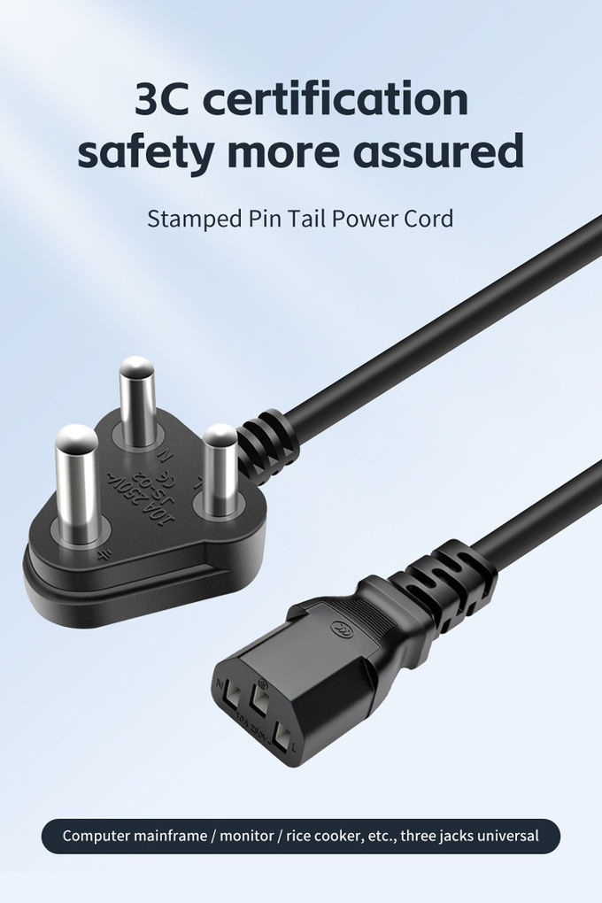 1.5M India Power Electric Plug With Power Cord South Africa 3 Pin Power Cable For Computer And Laptop 2